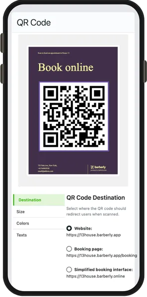 QR code booking design in Barberly